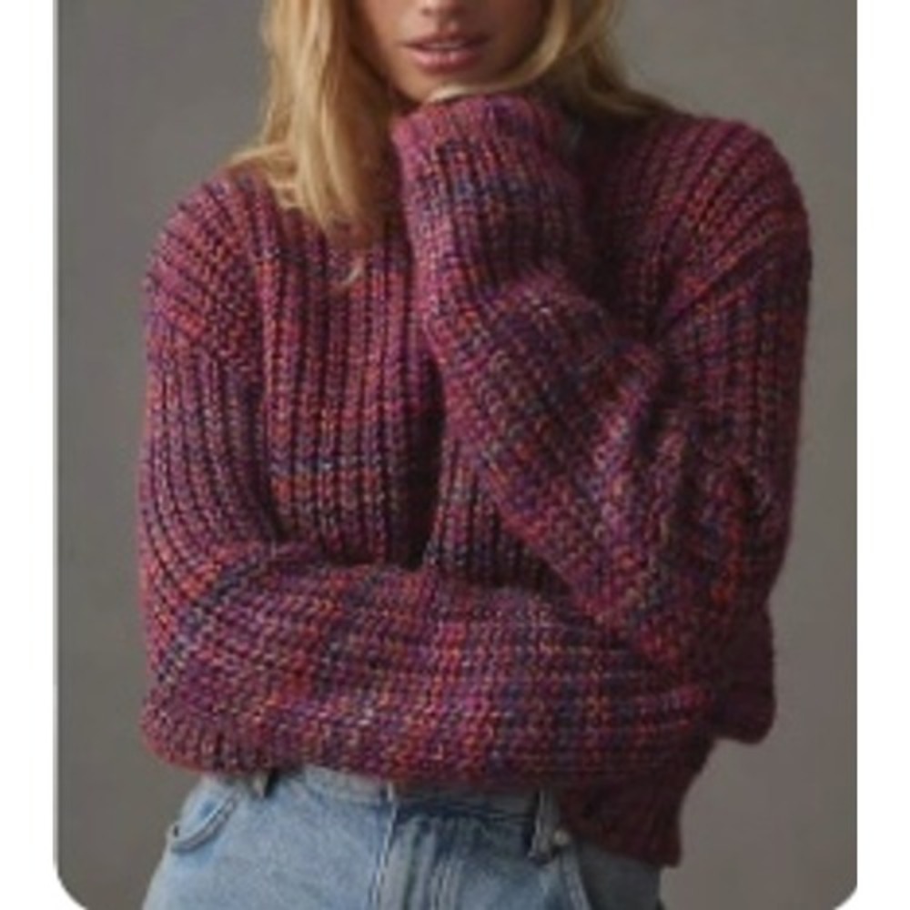 by Anthropologie Marled Knit Crewneck Sweater Womens M Purple Pink Orange Chunky